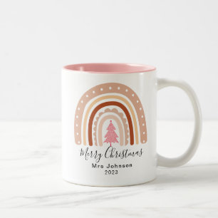 Merry Christmas Best Teacher Ever Rainbow Festive  Two-Tone Coffee Mug