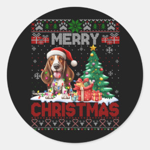 Merry Christmas Bet Hound Dog Lovers Ugly Xmas Swe Classic Round Sticker