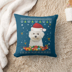 Merry Christmas Bichons Frise Dog Ugly Sweater Cushion
