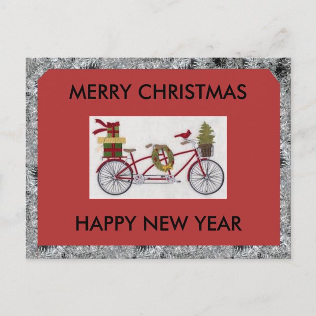 MERRY CHRISTMAS BICYCLE POSTCARD (Front)