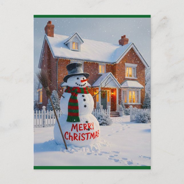 MERRY CHRISTMAS BIG SNOWMAN WINTER SCENE POSTCARD (Front)