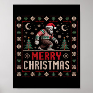 Merry Christmas Bigfoot Funny Ugly Sweater Art  Poster