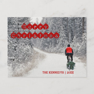 Merry Christmas - Biker Bringing Home the Tree Holiday Postcard