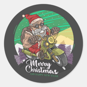 Merry Christmas Biker Santa Classic Round Sticker