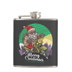 Merry Christmas Biker Santa  Hip Flask
