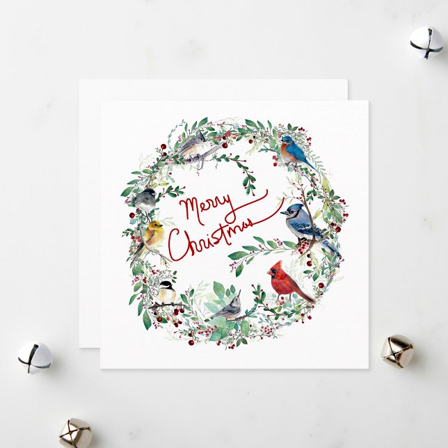Merry Christmas Bird And Wreath Holiday Card (Merry Christmas Bird And Wreath Holiday Card from Jenn Steffen Art.)