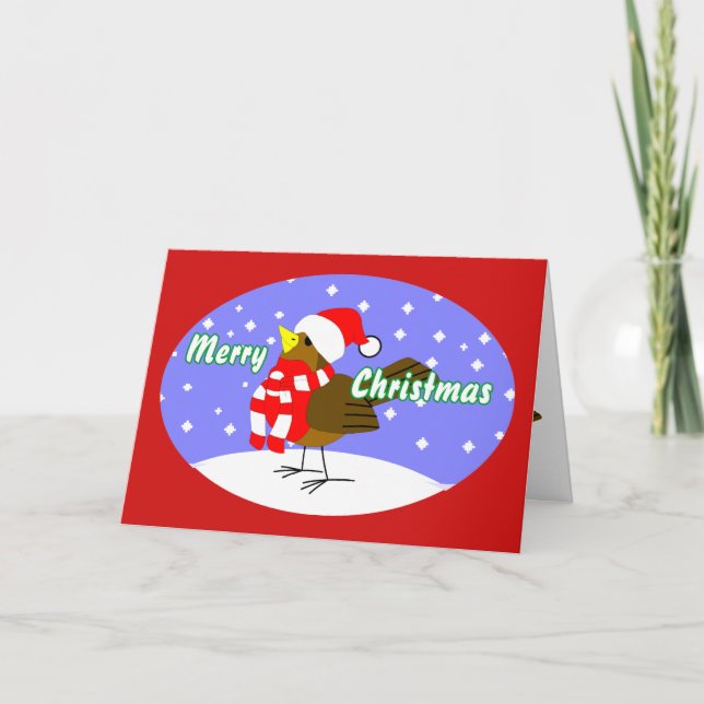 Merry Christmas Bird In Snow Christmas Card (Front)