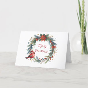 Merry Christmas Bird in Wreath Card