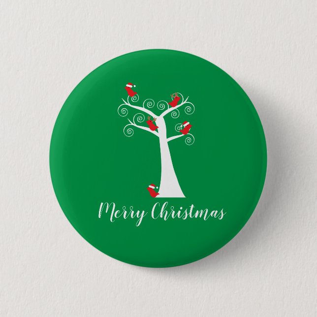 Merry Christmas Birds Red in a Tree Personalise 6 Cm Round Badge (Front)
