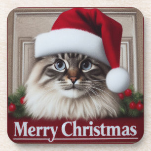 Merry Christmas Birman Cat, Xmas Santa Birman Cat Coaster