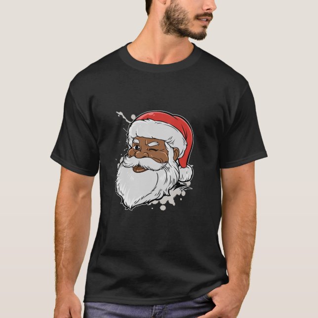 Merry Christmas Black African American Santa Gift  T-Shirt (Front)