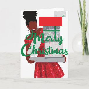 Merry Christmas Black African American Woman Card 