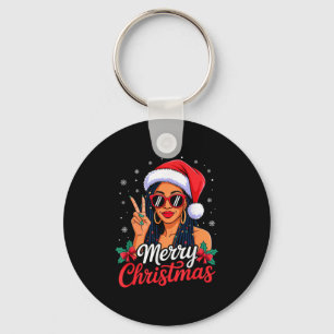 Merry Christmas Black African Girl American Melani Key Ring
