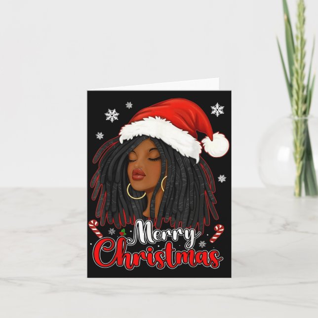 Merry Christmas Black African Girl Santa Hat Xmas  Card (Front)