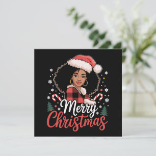 Merry Christmas Black African Girl Santa Hat Xmas  Holiday Card