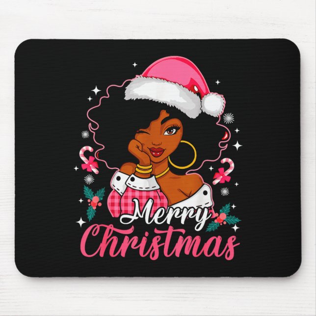 Merry Christmas Black Afro African American Girl S Mouse Pad (Front)