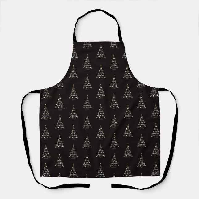 Merry Christmas Black All-Over Print Apron (Front)