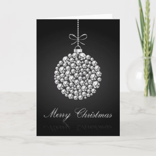 Merry Christmas Black And Diamonds Christmas Ball Holiday Card