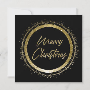 Merry Christmas Black and Gold Christmas  Holiday Card