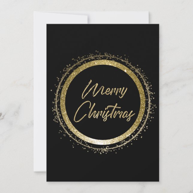 Merry Christmas Black and Gold Christmas  Holiday Card (Front)