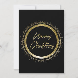 Merry Christmas Black and Gold Christmas  Holiday Card