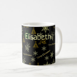 merry christmas black and gold coffee mug