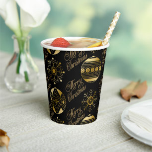 Merry Christmas Black And Gold Decorative Paper Cups