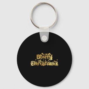 Merry Christmas Black And Gold Stars Tygraphy Key Ring