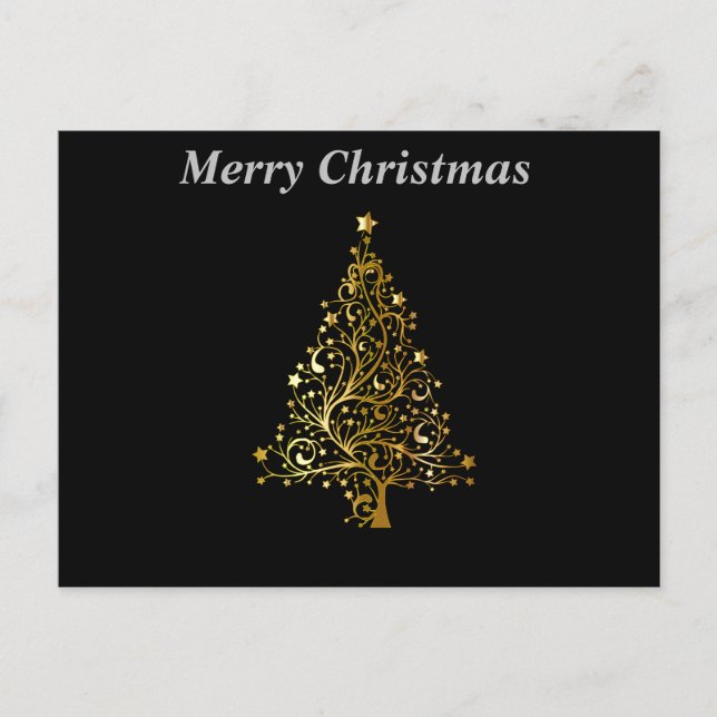 Merry Christmas Black and Gold Tree Postcard (Front)