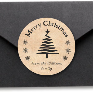 merry christmas black and kraft background  classic round sticker
