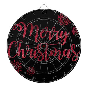 Merry Christmas Black and Red Snowflake Typography Dartboard
