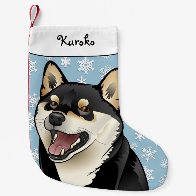 Merry Christmas Black and Tan Shiba Inu Stocking (Front)