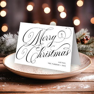 Merry Christmas   Black and White Calligraphy Holiday Card