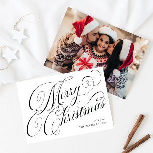 Merry Christmas Black and White Calligraphy Photo Holiday Card