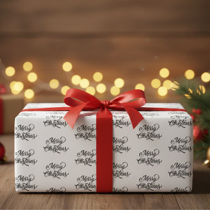 Merry Christmas Black And White Cursive Wrapping Paper Sheet