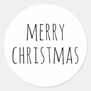 Merry Christmas. Black and white cute simple Classic Round Sticker