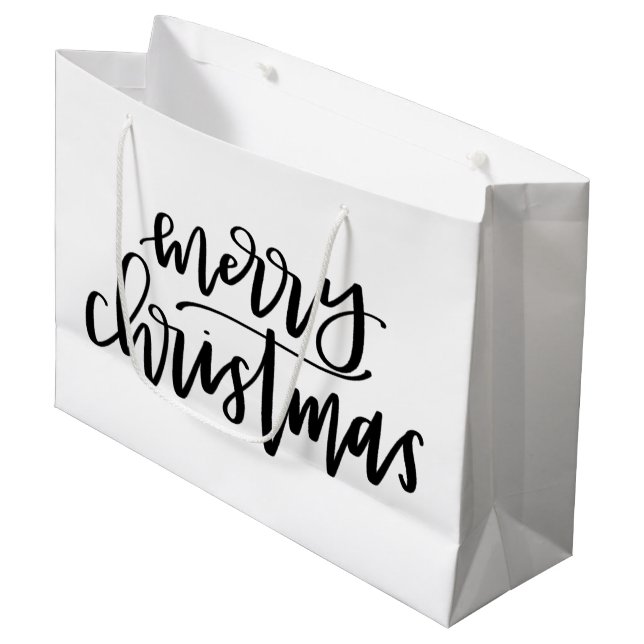 Merry Christmas - Black and White Gift Bag (Front Angled)