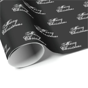 Merry Christmas black and white script calligraphy Wrapping Paper