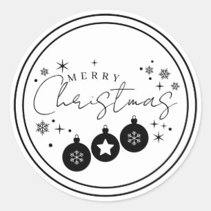 Merry Christmas Black and White Star Snowflakes Classic Round Sticker