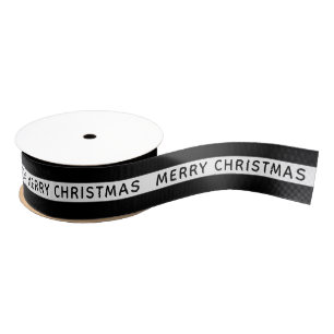 Merry Christmas Black And White Striped Holiday Grosgrain Ribbon