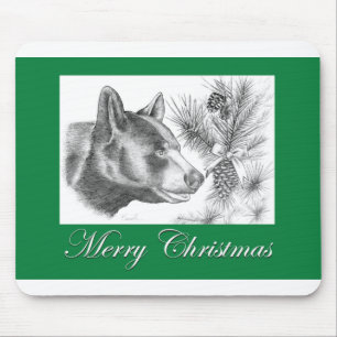 Merry Christmas Black Bear Mouse Pad