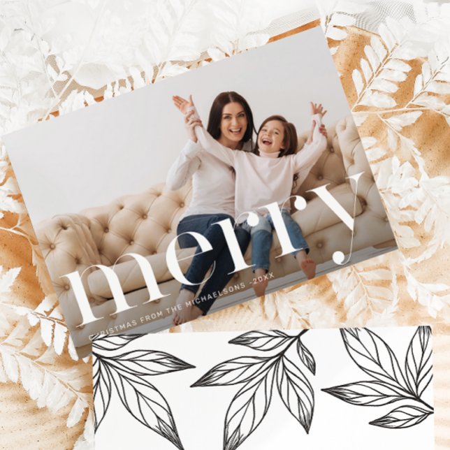 Merry Christmas Black Botanical Photo Invitation (Creator Uploaded)