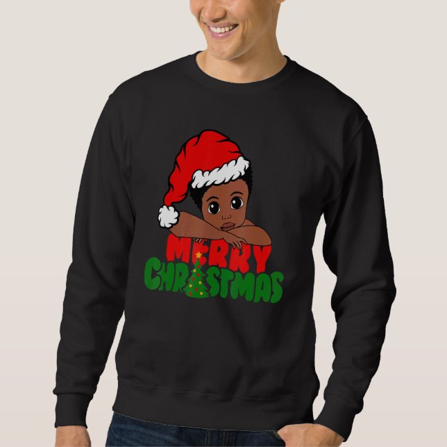 Merry Christmas Black Boy Afro Boy African America Sweatshirt (Front)