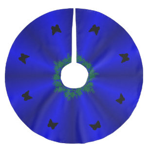 Merry Christmas! Black Butterfly on blue Rainbow Brushed Polyester Tree Skirt