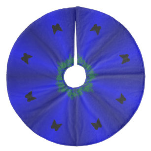 Merry Christmas! Black Butterfly on blue Rainbow Fleece Tree Skirt