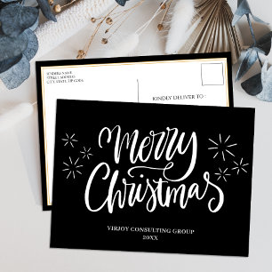 Merry Christmas Black Calligraphy Business Modern Holiday Postcard