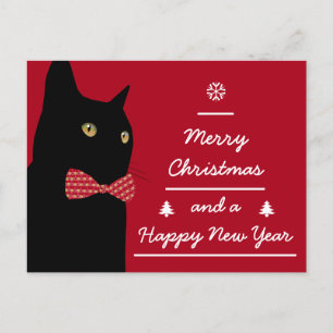 Merry Christmas Black Cat Holiday Postcard