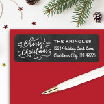 Merry Christmas Black Chalkboard Return Address Label<br><div class="desc">Elegant Merry Christmas holiday return address labels feature modern white script writing and custom text for a family / last name and return address. Includes a rustic black chalkboard textured background image.</div>