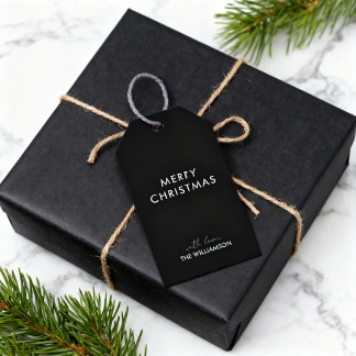 Merry Christmas Black Gift Tags Custom Name Person
