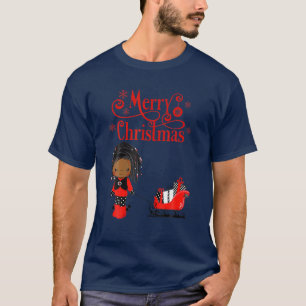 Merry Christmas Black Girl Santa Claus African Ame T-Shirt
